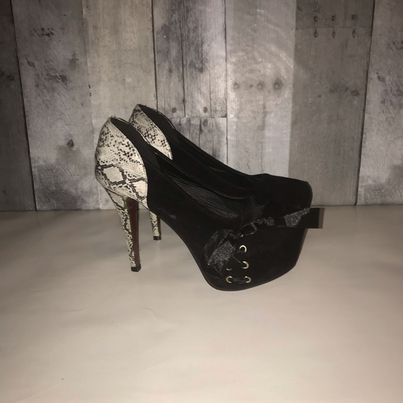 Red Sole Velvet lace front 4 inch snake skin Heel - Picture 1 of 3
